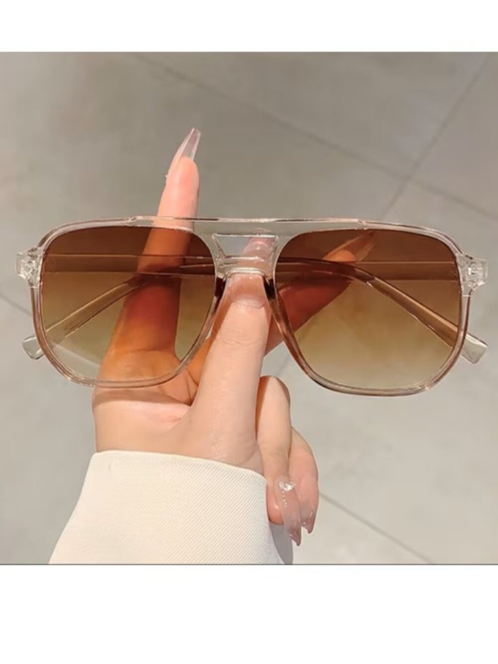 Champagne Blush‎ & Amber Rectangular Aviator Sunglasses (Black) BRAND-NEW!